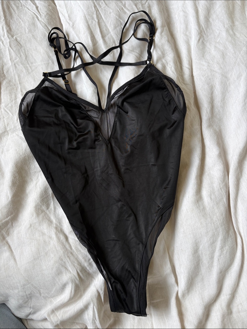 Victoria's Secret Black Strappy Bodysuit Chemise